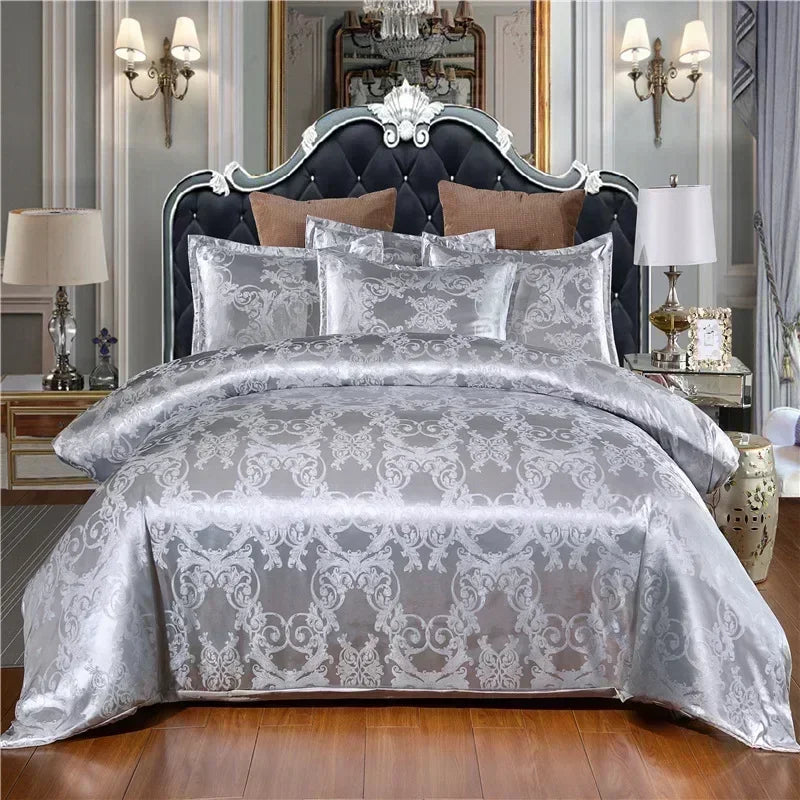 High End Jacquard King Size Bedding Set Luxury European Wedding Bedding Sets Queen American Satin Double Duvet Cover Set 220x240