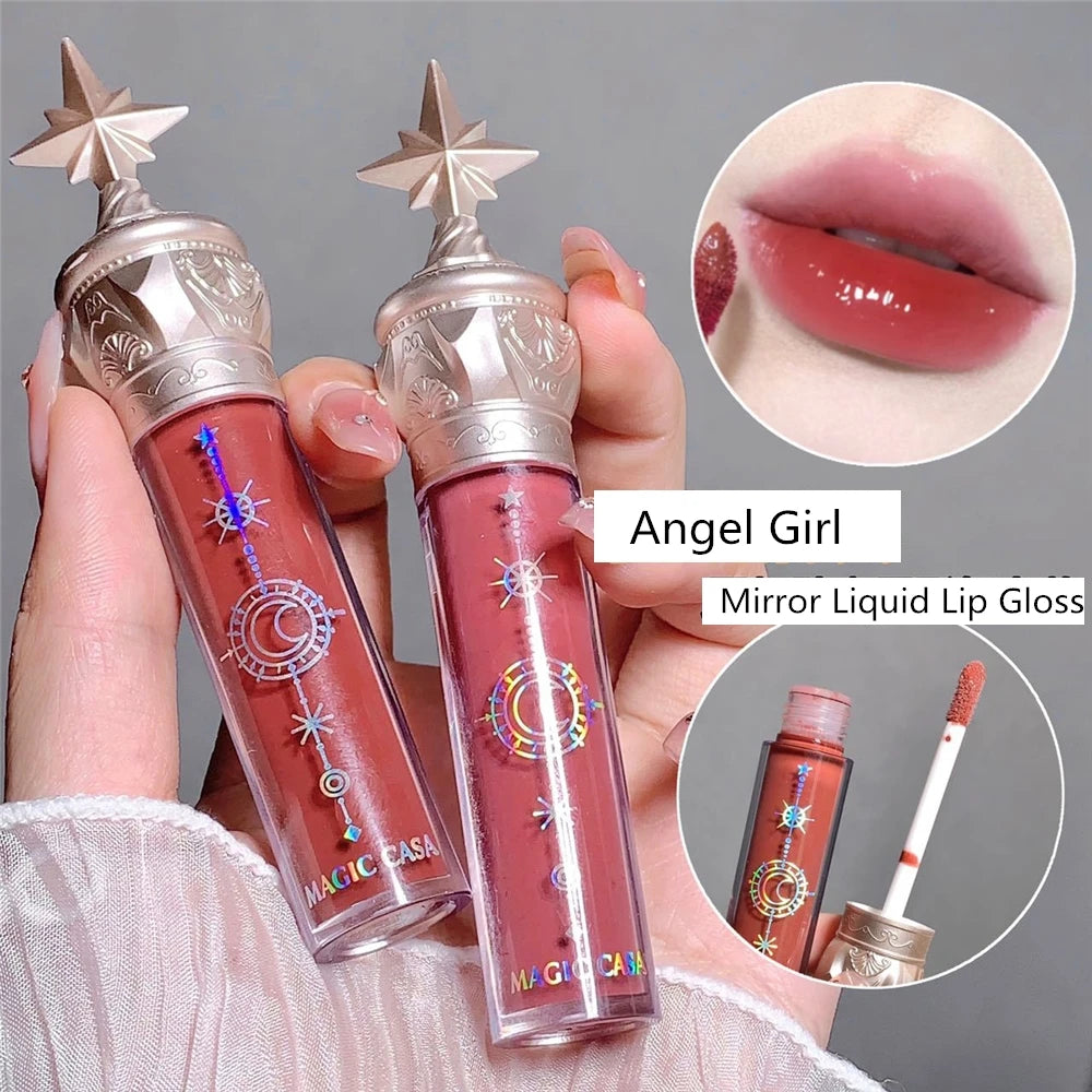 6 Colors Angel Girl Mirror Matte Liquid Lip Gloss Moisturizing Long Lasting Red Pink Lip Gloss Glaze Cute Makeup Product 1Pcs