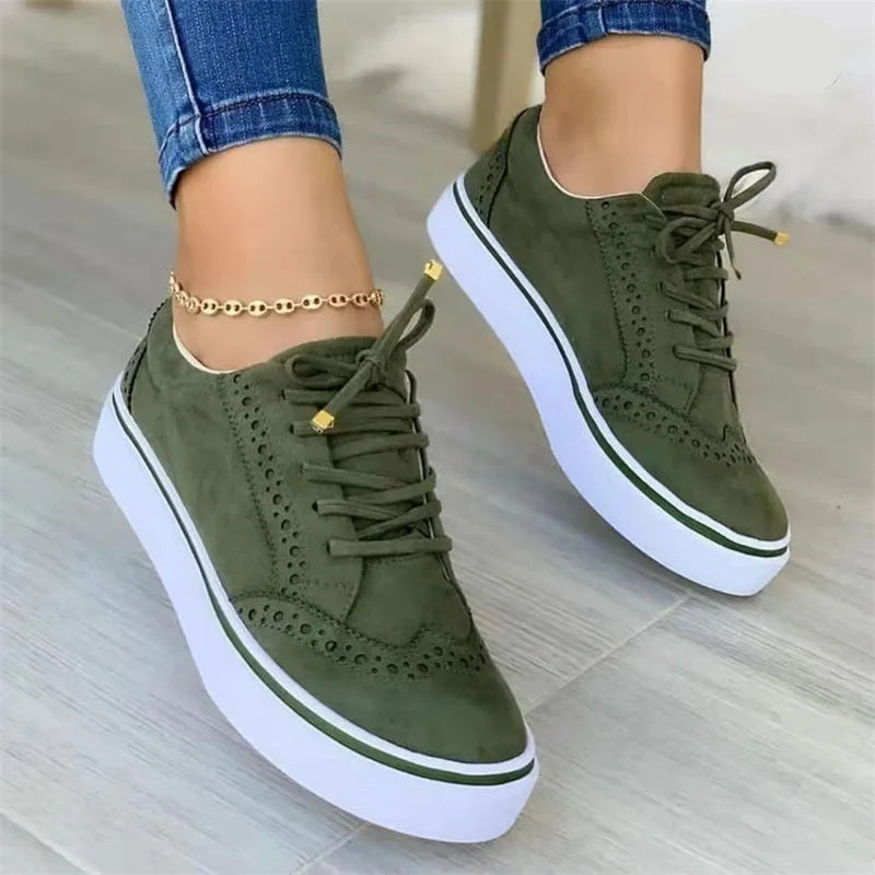 Women's Low-Top Vulcanized, Round Toe, Lace-Up Casual Walking Shoes - Comfortable and Versatile