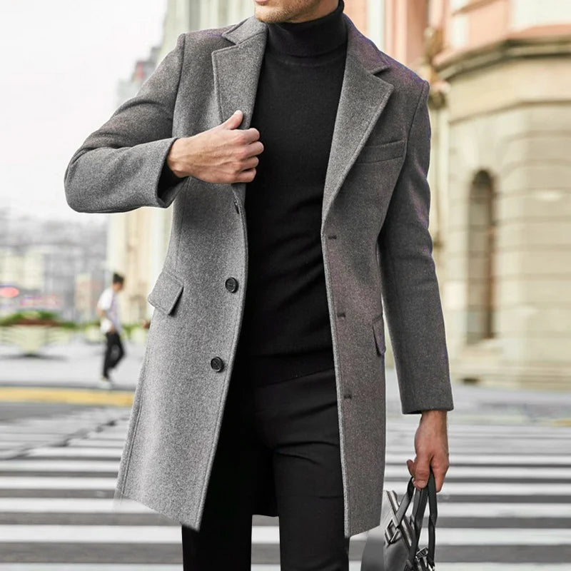 Autumn Winter Man Wool Jackets Lapel Coat Casual Clothing Trench Single-Breasted Thickness Men's England Style