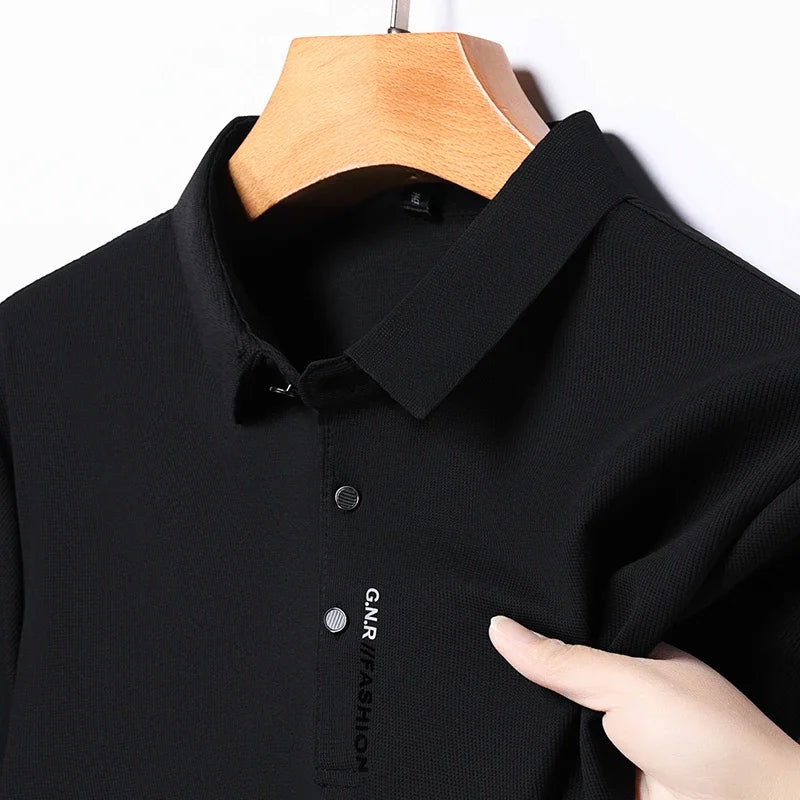 New Men's Short Sleeved Solid Color POLO Shirt Breathable and Comfortable Elastic Top