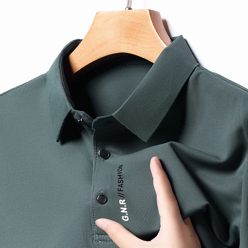 New Men's Short Sleeved Solid Color POLO Shirt Breathable and Comfortable Elastic Top