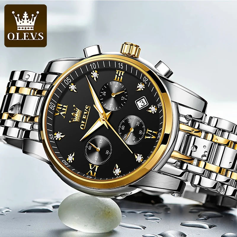 OLEVS Men's Chronograph Quartz Watch: Luxury, Fashionable, Waterproof Stainless Steel Wristwatch