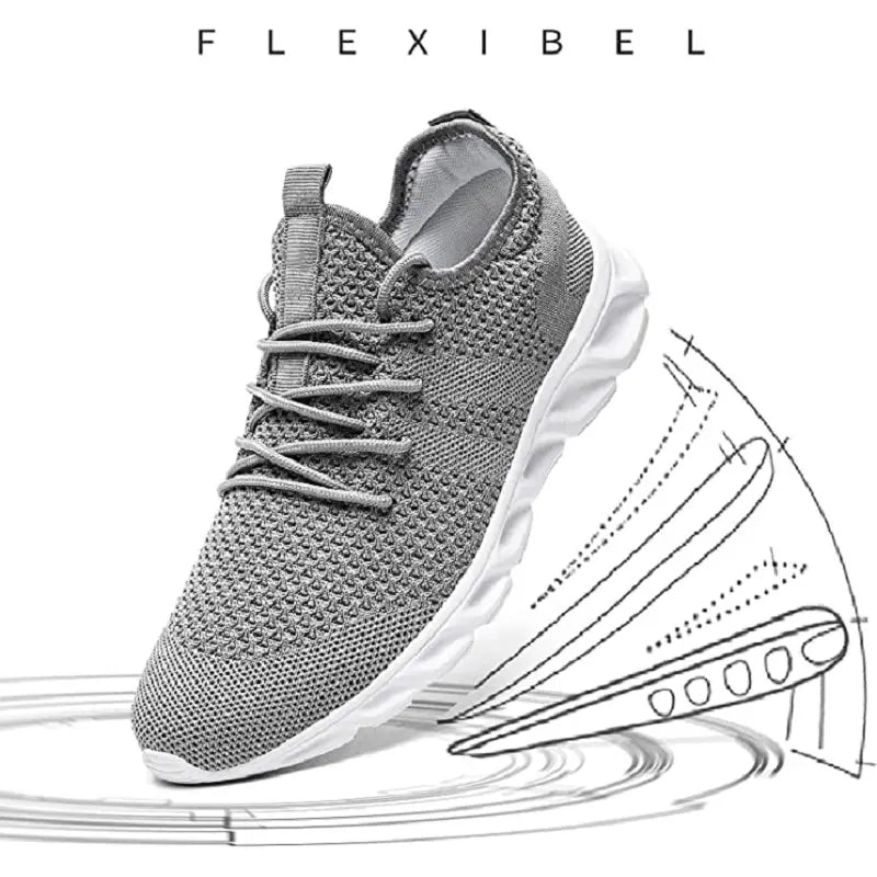 Men's casual sport sneakers in white and black, perfect for outdoor activities such as running, jogging, and tennis, offering breathability and lightweight comfort