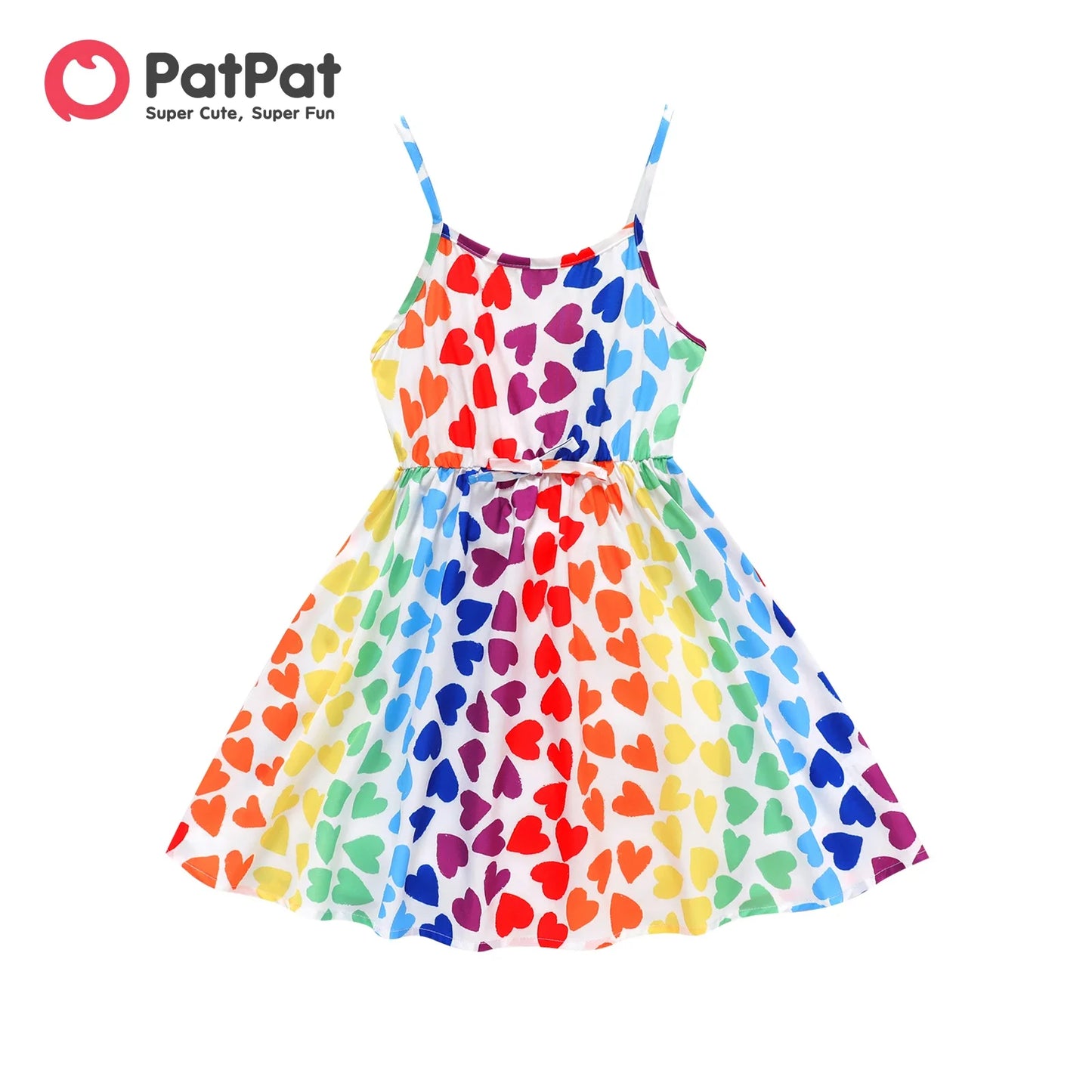 PatPat Kid Girl Colorful Heart Print Slip Dress Soft and Comfortable  Perfect for Outings and Daily Wear Basic Style