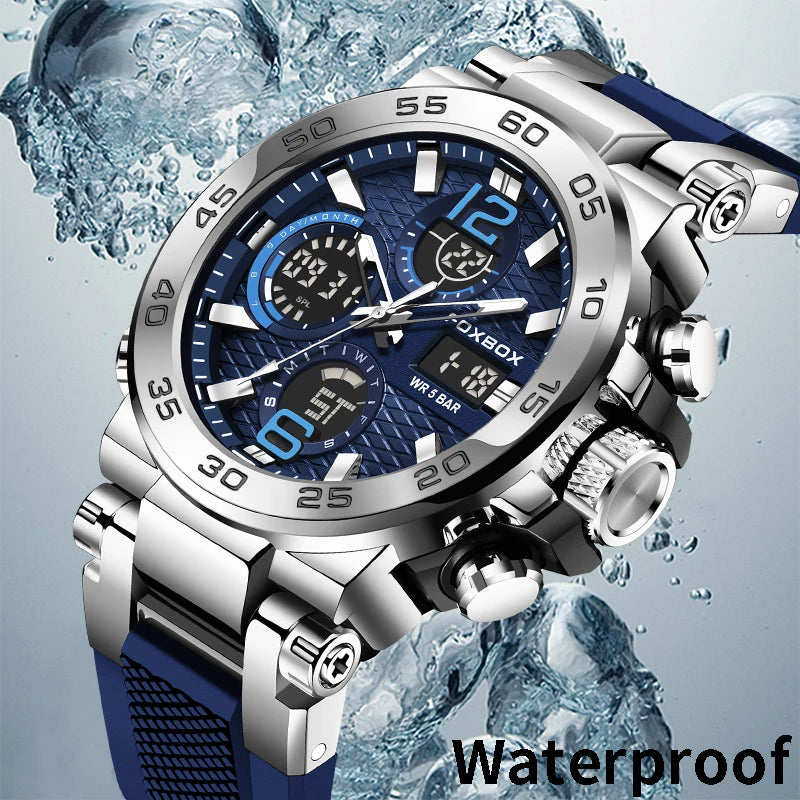 LIGE Luxury LCD Display Men's Sport Watch, Waterproof Military Quartz Male Clock