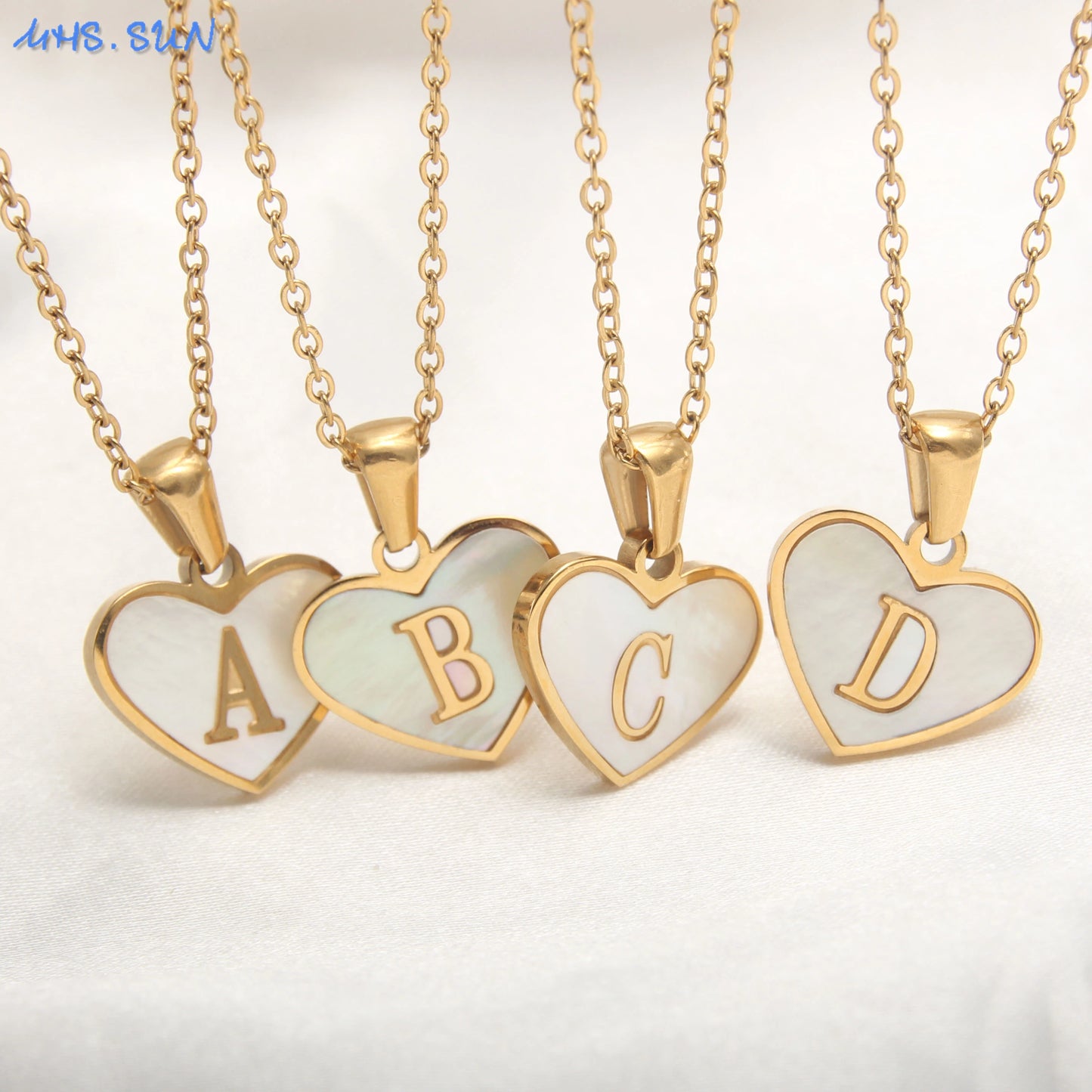 MHS.SUN Stainless Steel Alphabet Pendant Necklace: Fashionable women's choker with heart shell design, featuring A-Z initial in gold plating