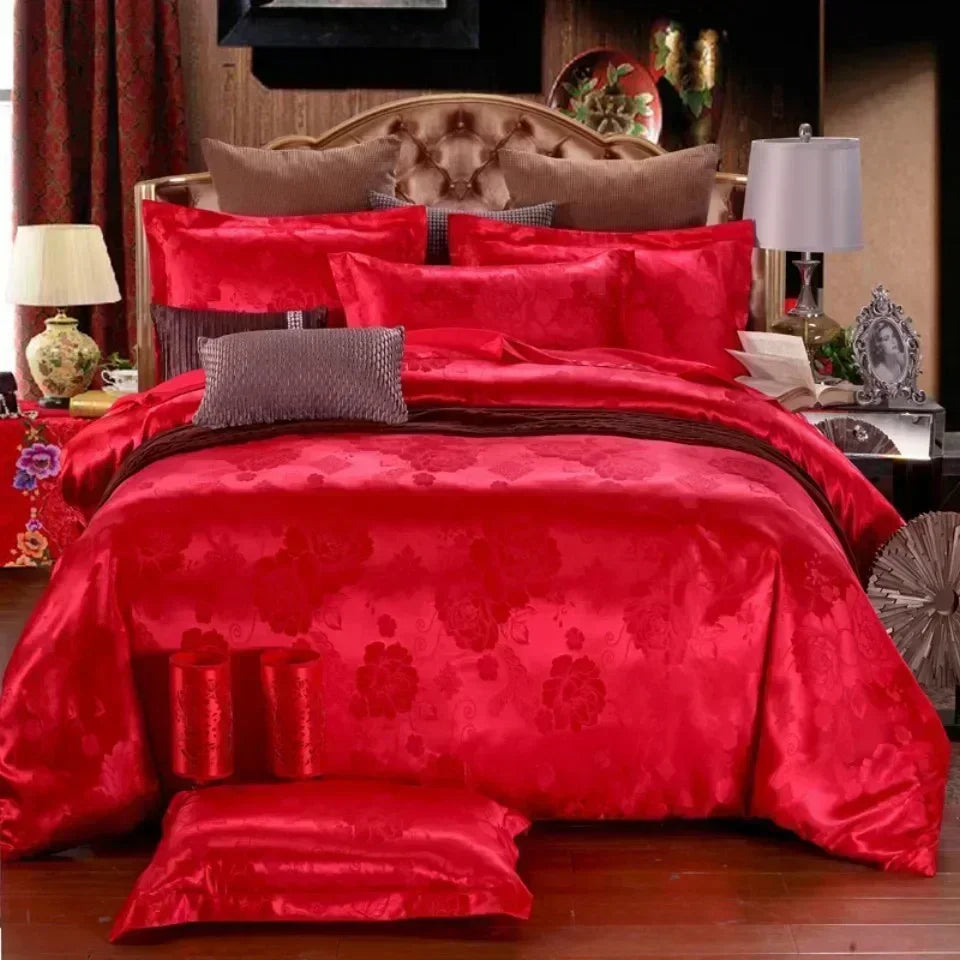 High End Jacquard King Size Bedding Set Luxury European Wedding Bedding Sets Queen American Satin Double Duvet Cover Set 220x240