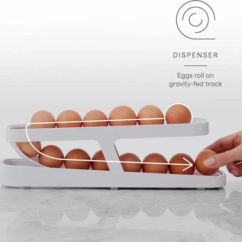 Automatic Scrolling Egg Rack Holder Storage Box Egg Basket Container Organizer Rolldown Refrigerator Egg Dispenser For Kitchen