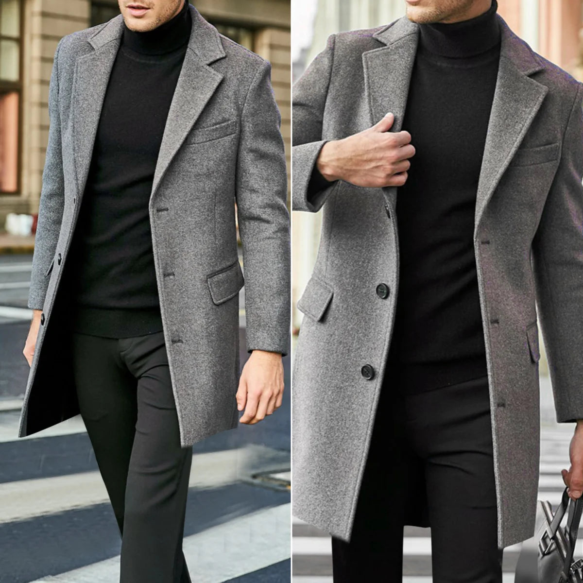 Autumn Winter Man Wool Jackets Lapel Coat Casual Clothing Trench Single-Breasted Thickness Men's England Style