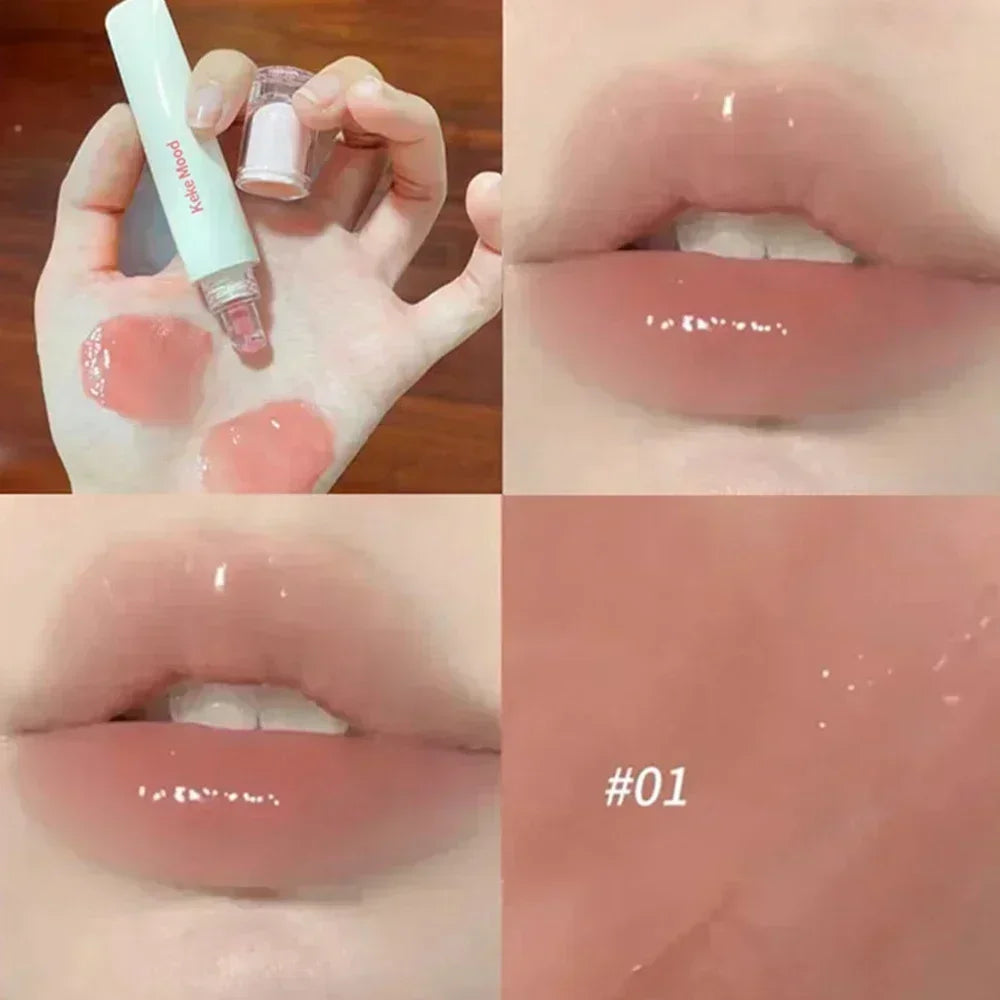 Glossy, waterproof, long-lasting lip gloss in tea red. Perfect for Korean makeup looks