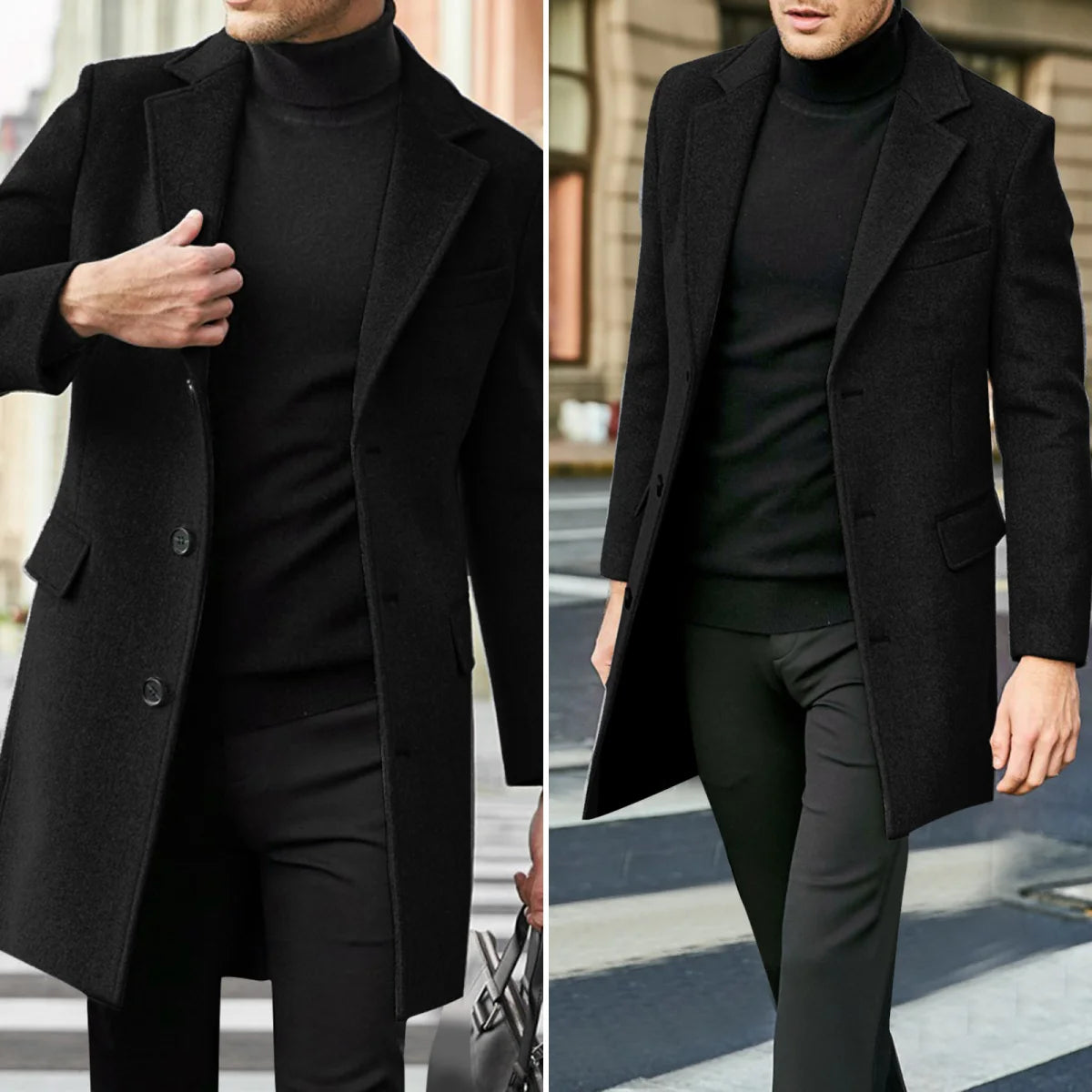 Autumn Winter Man Wool Jackets Lapel Coat Casual Clothing Trench Single-Breasted Thickness Men's England Style