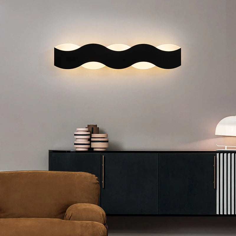 Modern Indoor Corridor LED Wall Lamp: Wave-Shaped Long-Line Decoration Wall Light for Foyer, Sofa Background, Bedroom, and Bathroom