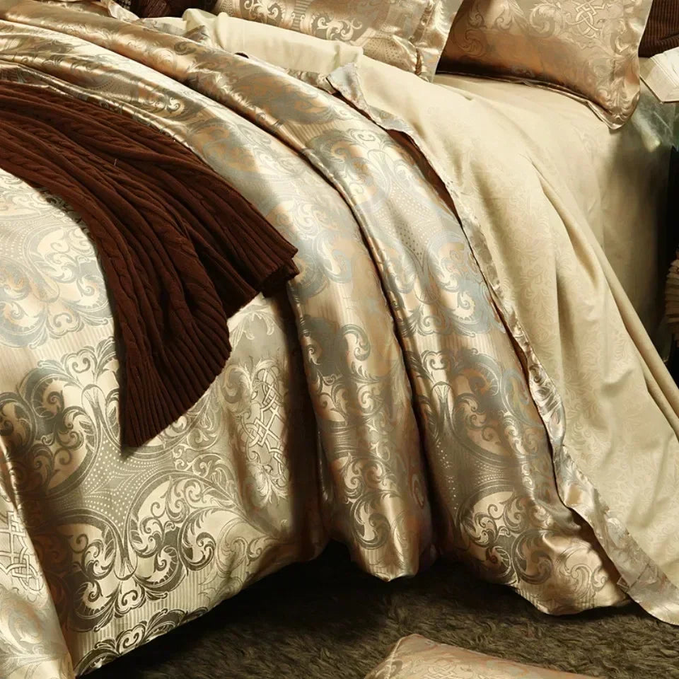 High End Jacquard King Size Bedding Set Luxury European Wedding Bedding Sets Queen American Satin Double Duvet Cover Set 220x240