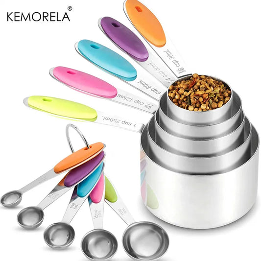 Measuring Cups Measuring Spoons Set Stainless Steel Measuring Cup Spoon For Baking Tea Coffee Kitchen Tools With Silicone Handle