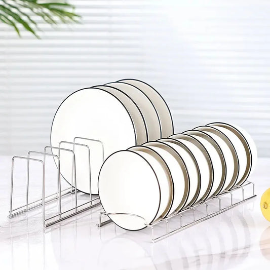 Stainless Steel Kitchen Organizer: A sleek dish holder for organizing cutlery, dishes, and pot lids at home