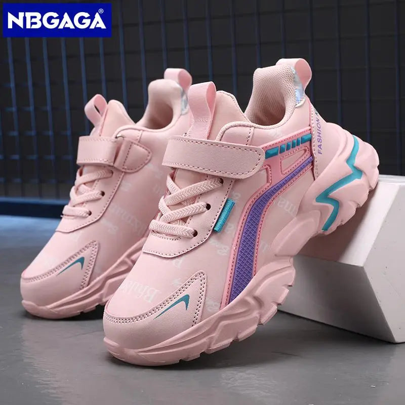 Pink leather shoes for girls aged 7-15, lightweight and fashionable, suitable for casual wear and sports activities. Brand: NBGAGA