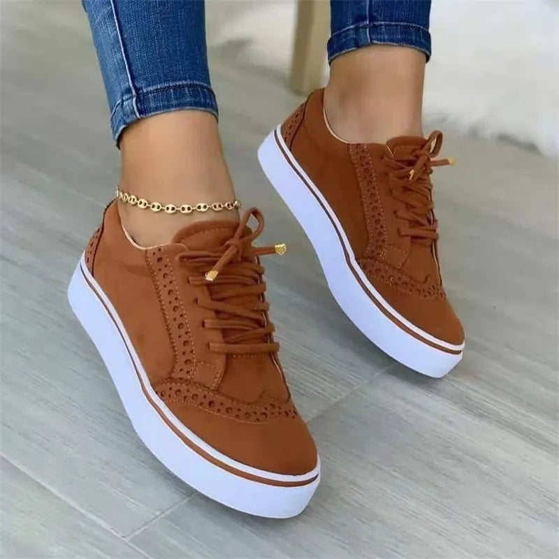 Women's Low-Top Vulcanized, Round Toe, Lace-Up Casual Walking Shoes - Comfortable and Versatile