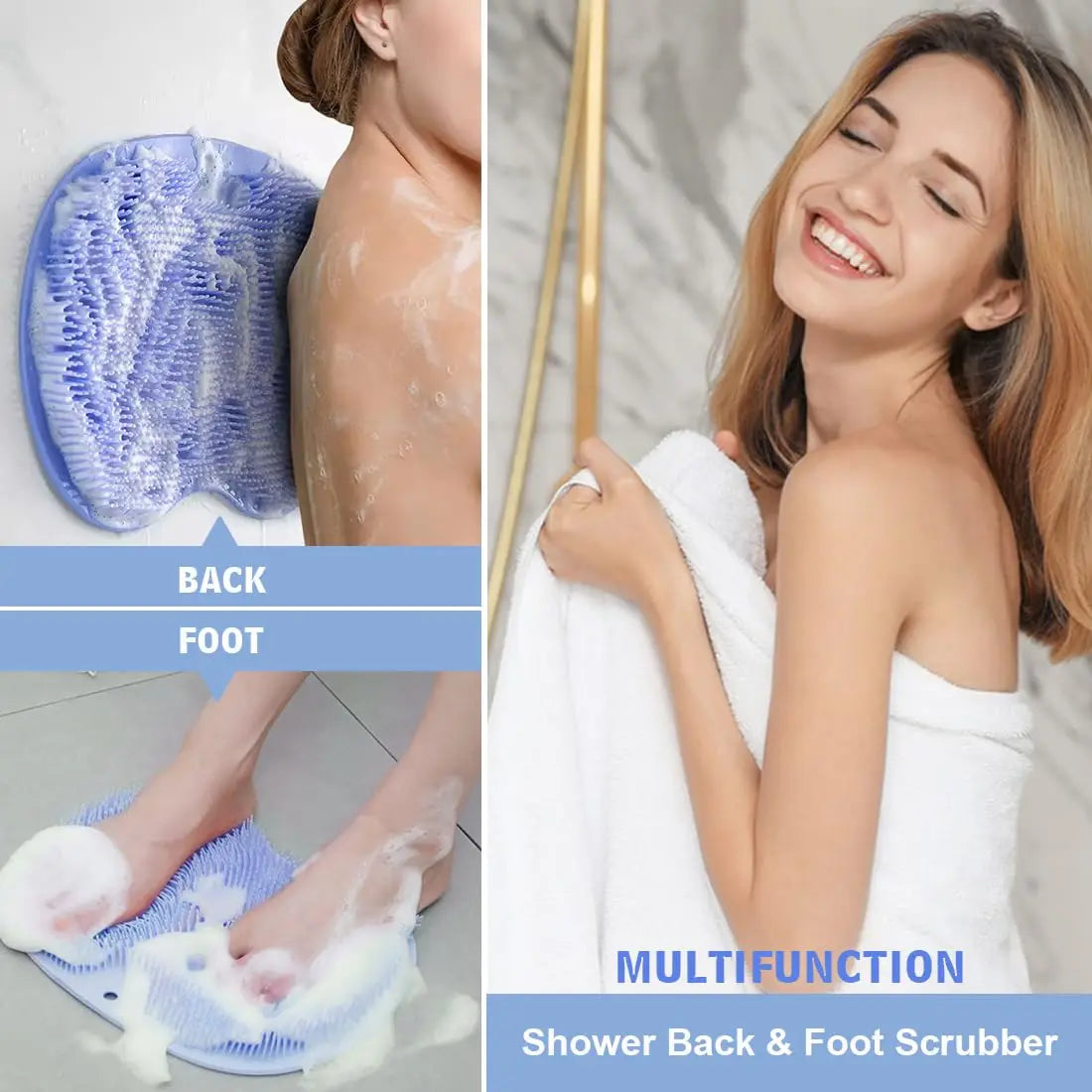 1 Pcs Shower Back & Foot Scrubber,Bathroom Wall Mounted Back Scrubber Silicone Bath Massage Cushion Brush with Suction Cups