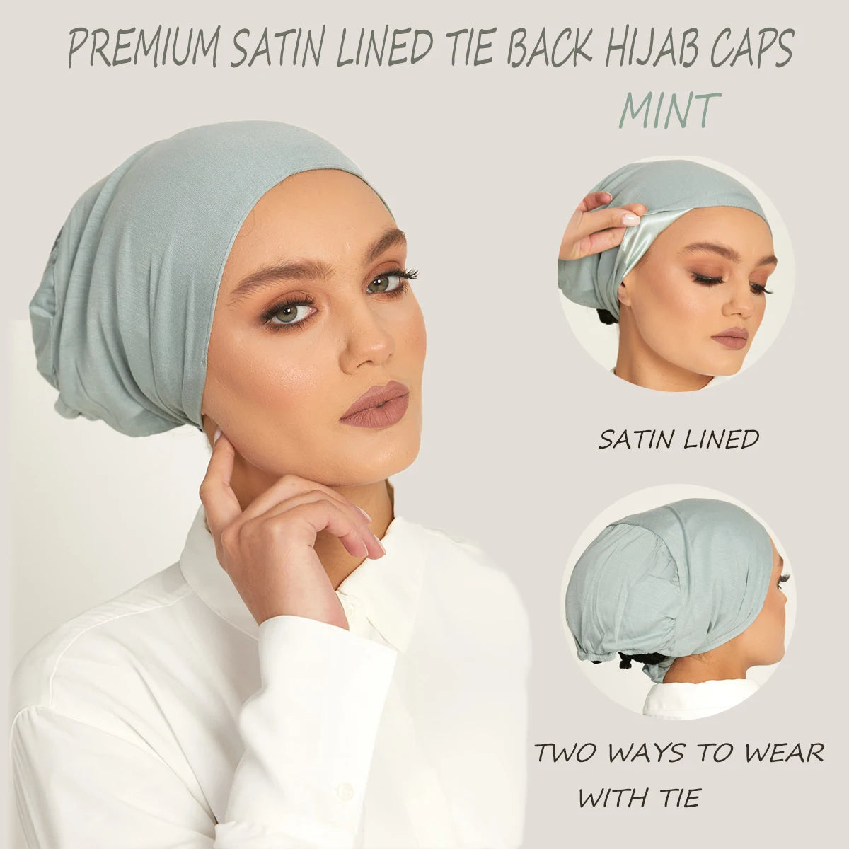 Soft Hijab Hat Solid Color Women Jersey Hijab Premium Satin Lining Tie Hijab Hat