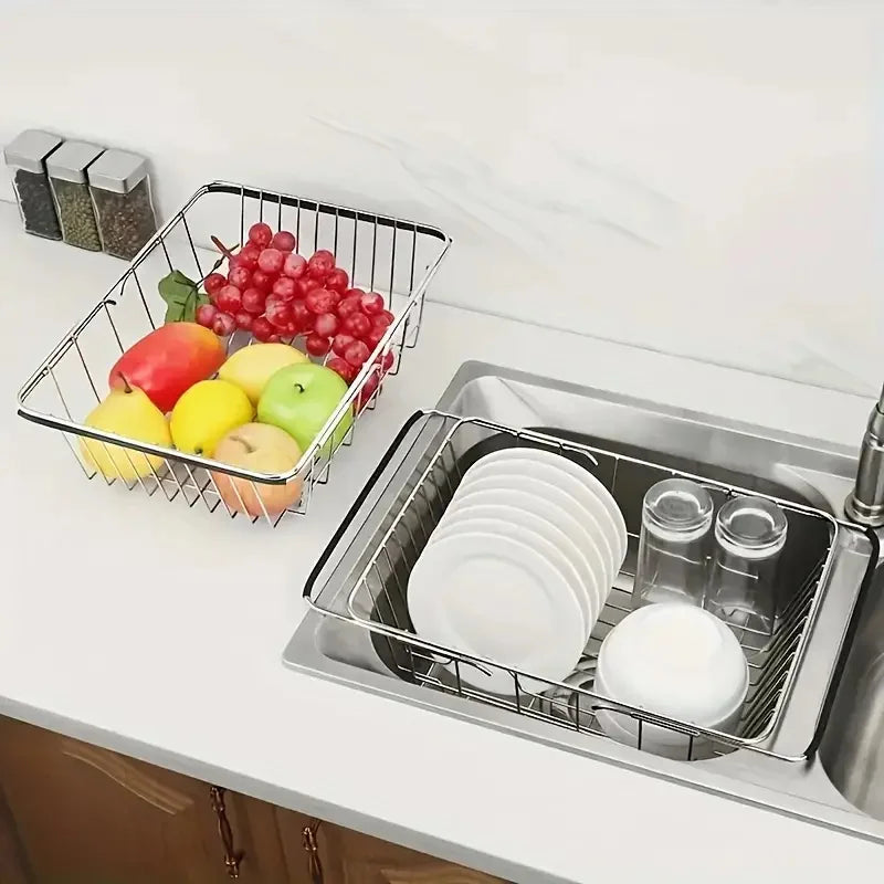 1pc Retractable Sink Drain Rack Sink Dish Drain Rack Expandable  Adjustable Vegetable Fruit Washing Basket Kitchen Accessories