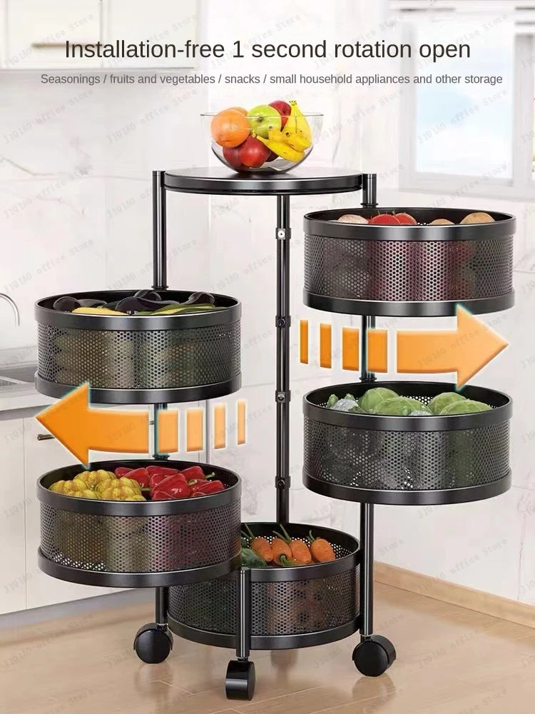 Kitchen Holders Vegetable Shelving Multi-Functional Fruits Rotating Storage Rack Basket Floor Multi-Layer Vegetable Basket Round