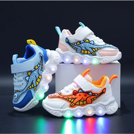 Kids LED Tennis Shoes: Cartoon Design, Breathable Mesh, Illuminated, for Boys and Girls