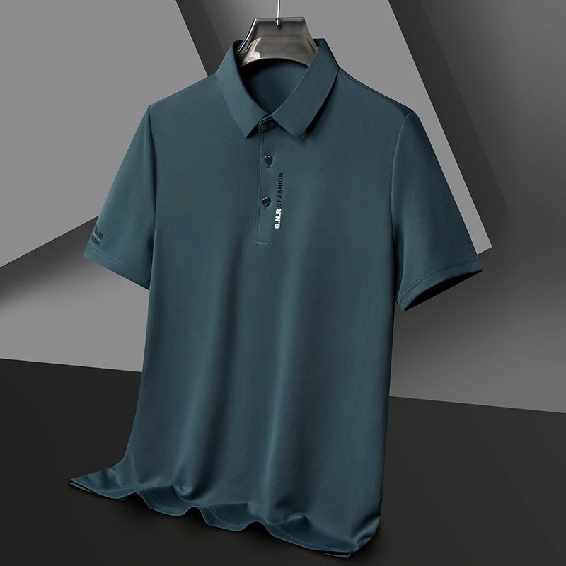 New Men's Short Sleeved Solid Color POLO Shirt Breathable and Comfortable Elastic Top