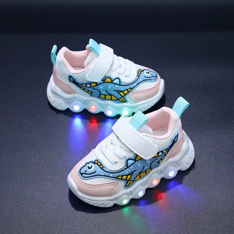 Kids LED Tennis Shoes: Cartoon Design, Breathable Mesh, Illuminated, for Boys and Girls