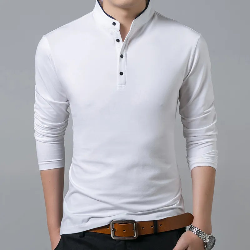 Men's Business Casual Polo Long Sleeve Shirt: Summer Comfortable and Breathable Solid Cotton Top