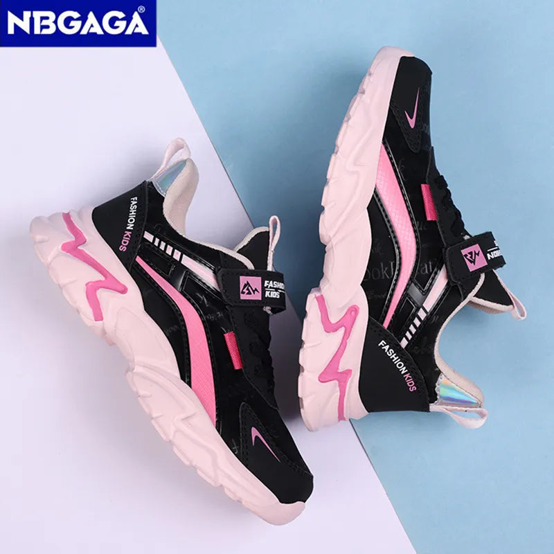 Pink leather shoes for girls aged 7-15, lightweight and fashionable, suitable for casual wear and sports activities. Brand: NBGAGA