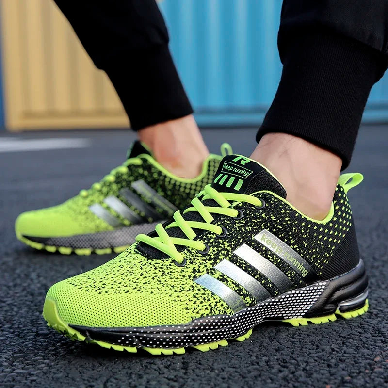 Trendy unisex running shoes with shock absorption, breathable mesh, and available in plus sizes