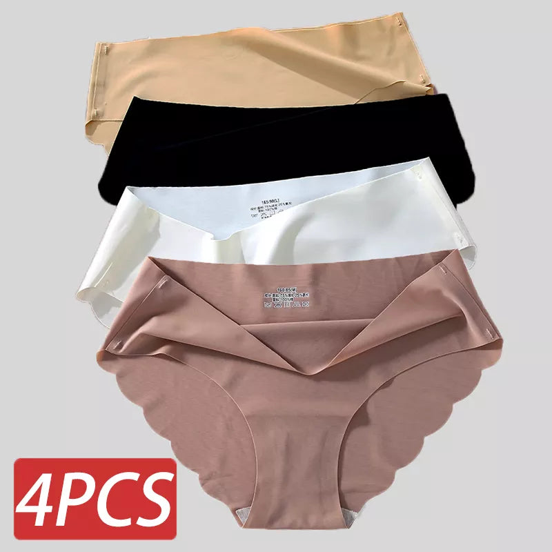 4PCS Seamless Silk Briefs for Women: Mid-Waist, Comfortable, M-XL Sizes