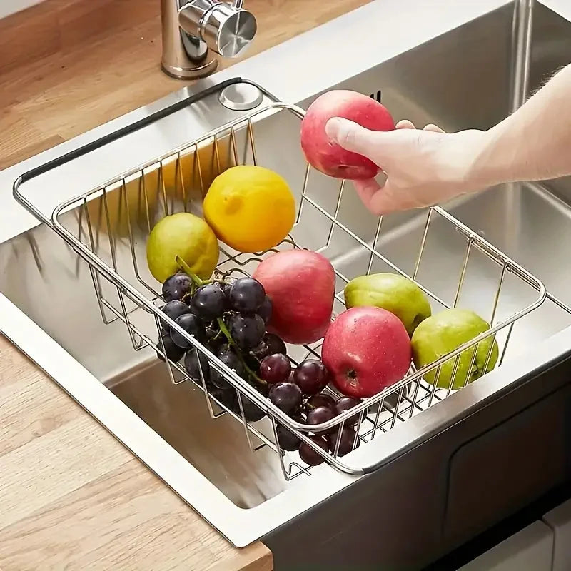 1pc Retractable Sink Drain Rack Sink Dish Drain Rack Expandable  Adjustable Vegetable Fruit Washing Basket Kitchen Accessories