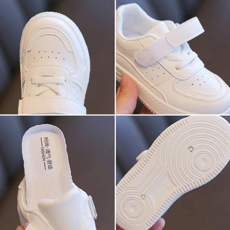 New spring/autumn tennis sneakers for kids. Soft leather casual board shoes for boys and girls