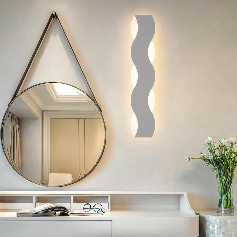 Modern Indoor Corridor LED Wall Lamp: Wave-Shaped Long-Line Decoration Wall Light for Foyer, Sofa Background, Bedroom, and Bathroom