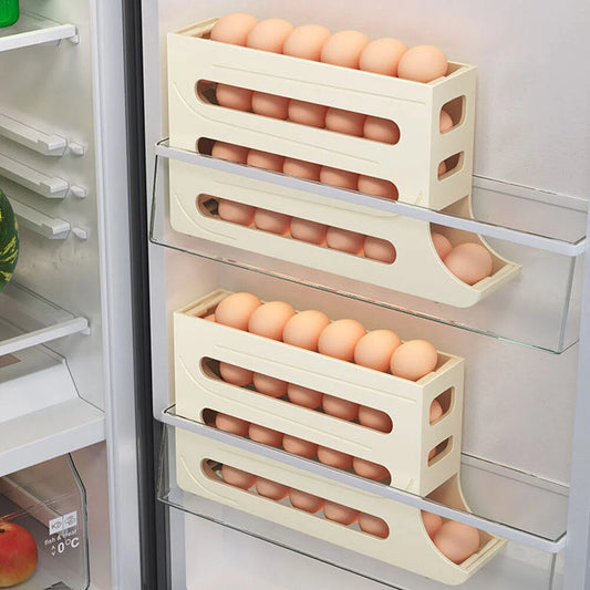 Automatic Scrolling Egg Holder Rack Storage Box Egg Basket Container Organizer Rolldown Refrigerator Egg Dispenser For Kitchen