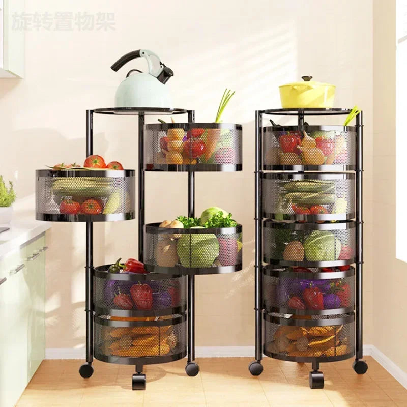 Kitchen Holders Vegetable Shelving Multi-Functional Fruits Rotating Storage Rack Basket Floor Multi-Layer Vegetable Basket Round