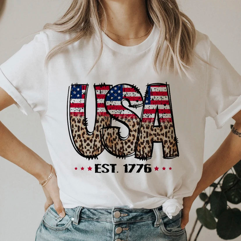 America T-Shirt Women Summer Loose Fashion Vintage 4th of July T Shirt Fourth of July Cute Graphic Tees Hippie Tshirts Retro