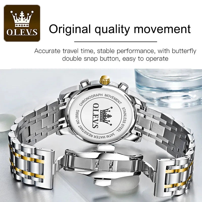 OLEVS Men's Chronograph Quartz Watch: Luxury, Fashionable, Waterproof Stainless Steel Wristwatch