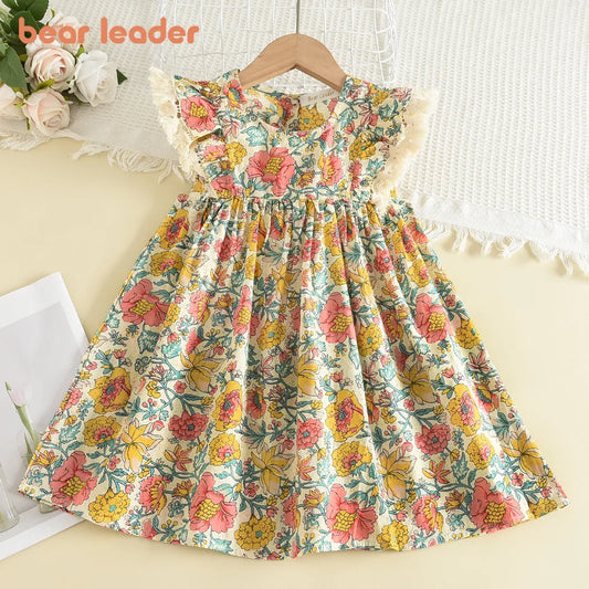 Bear Leader Girls Floral Dresses 2023 New Fashion Sweet Kids Flowers Costumes Children Sleeveless Vestidos Toddler Baby Clothing