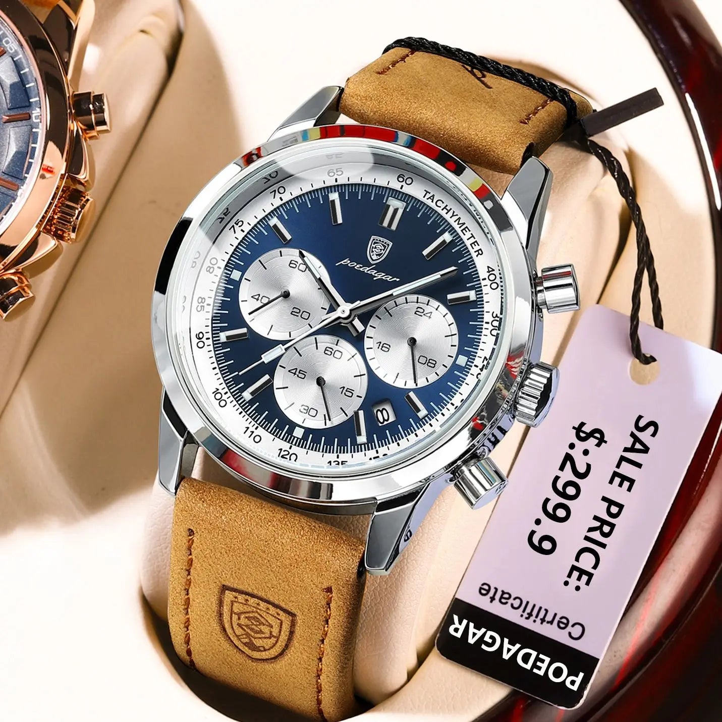 POEDAGAR Luxury Men's Waterproof Chronograph Watch: High-quality leather wristwatch with luminous hands. Casual yet elegant quartz timepiece