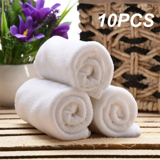 10pc White Microfiber Face Towels: Soft, Hotel-Quality Bath, Wash, Hand Towels. Portable, Multifunctional Cleaning Towels