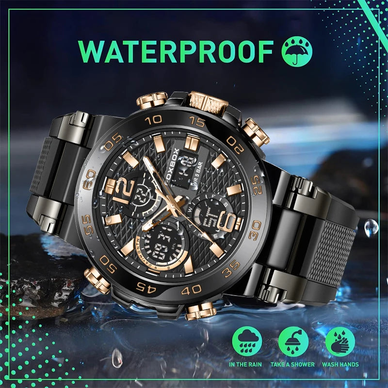 FOXBOX Digital Men's Military Watch - Waterproof LED Quartz Sports Wristwatch.