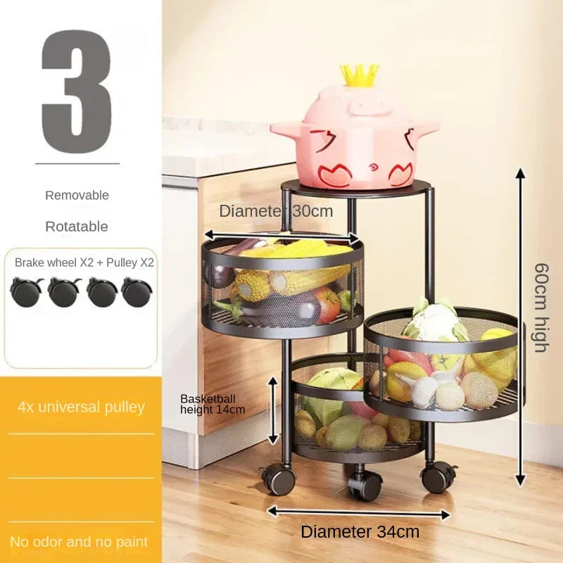 Kitchen Holders Vegetable Shelving Multi-Functional Fruits Rotating Storage Rack Basket Floor Multi-Layer Vegetable Basket Round