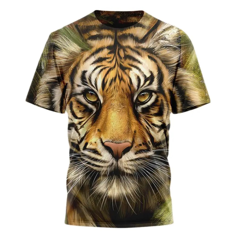 3D Tiger Print T-Shirt for Men: Boutique Animal Graphic Tee, Summer Trend Harajuku Oversized Short Sleeve Leisure O-Neck Top