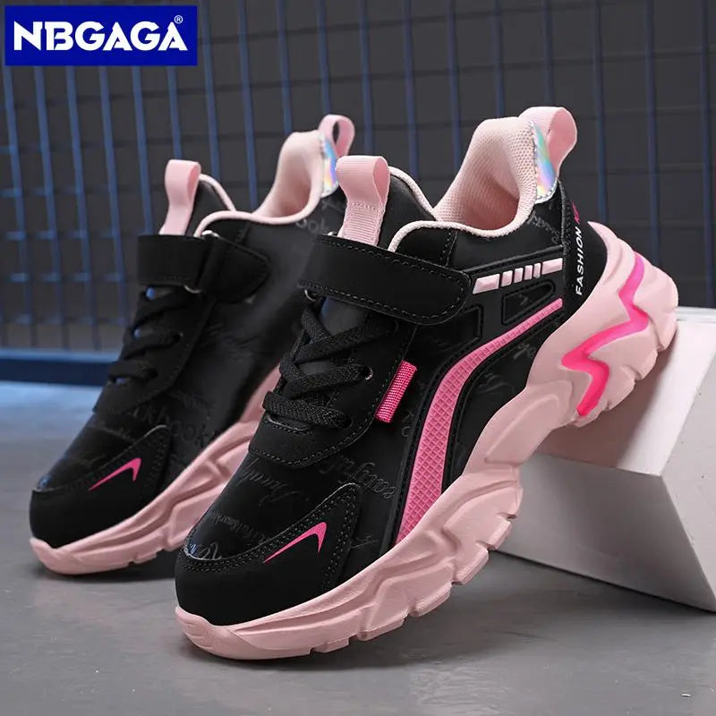 Pink leather shoes for girls aged 7-15, lightweight and fashionable, suitable for casual wear and sports activities. Brand: NBGAGA