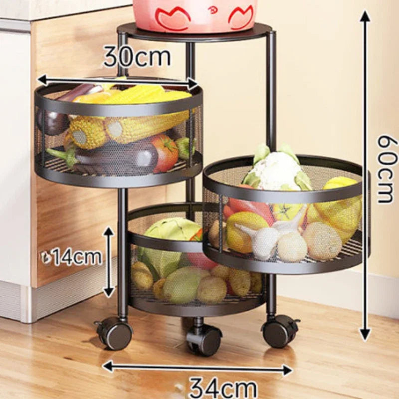 Kitchen Holders Vegetable Shelving Multi-Functional Fruits Rotating Storage Rack Basket Floor Multi-Layer Vegetable Basket Round