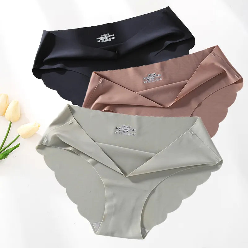 4PCS Seamless Silk Briefs for Women: Mid-Waist, Comfortable, M-XL Sizes