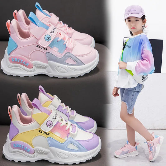 Girls' Spring Sneakers: Lightweight, Breathable, Pink Non-slip Shoes for School and Outdoor Activities